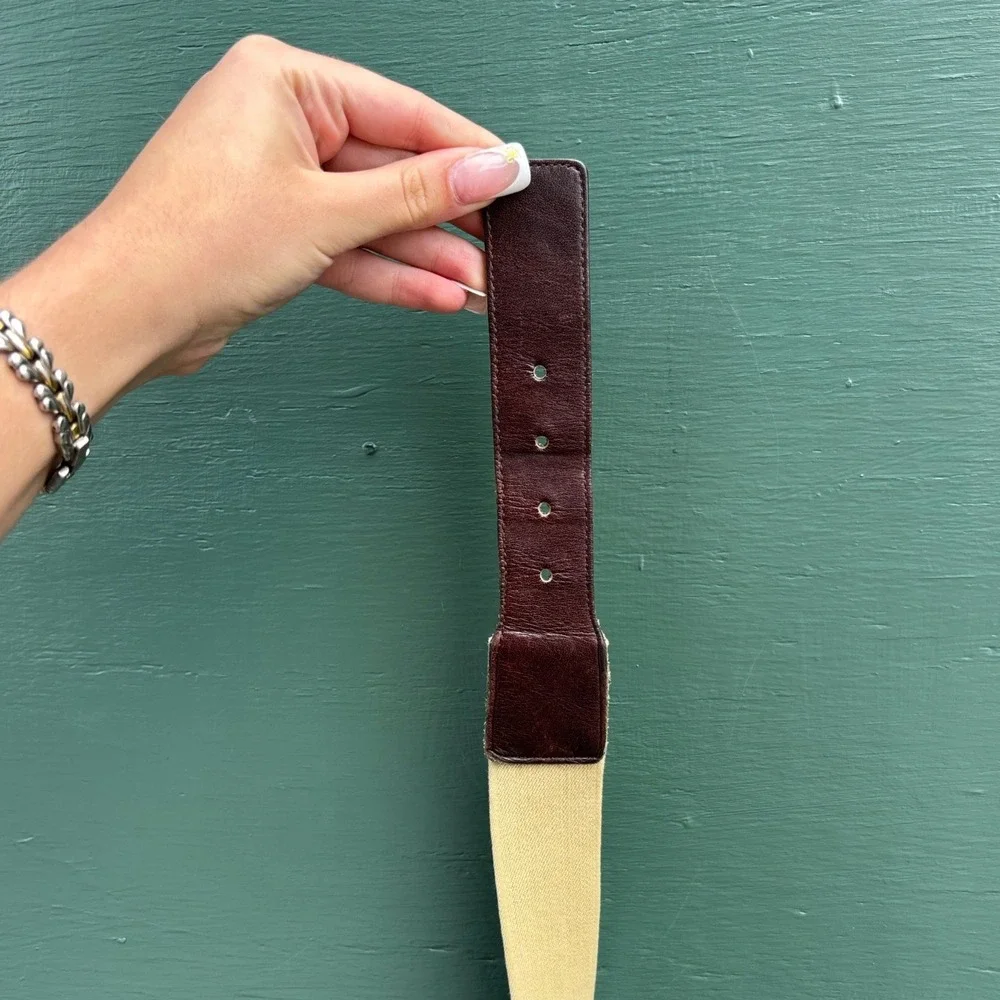 Vintage Coach 5515 Men Canvas Leather Belt Brown Tan Brass Buckle 34-36
